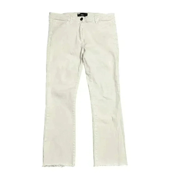 3x1 NYC Crop Boot With Raw Hem White Tear Denim Jeans Size 31 Straight Mid $225 - Picture 1 of 6